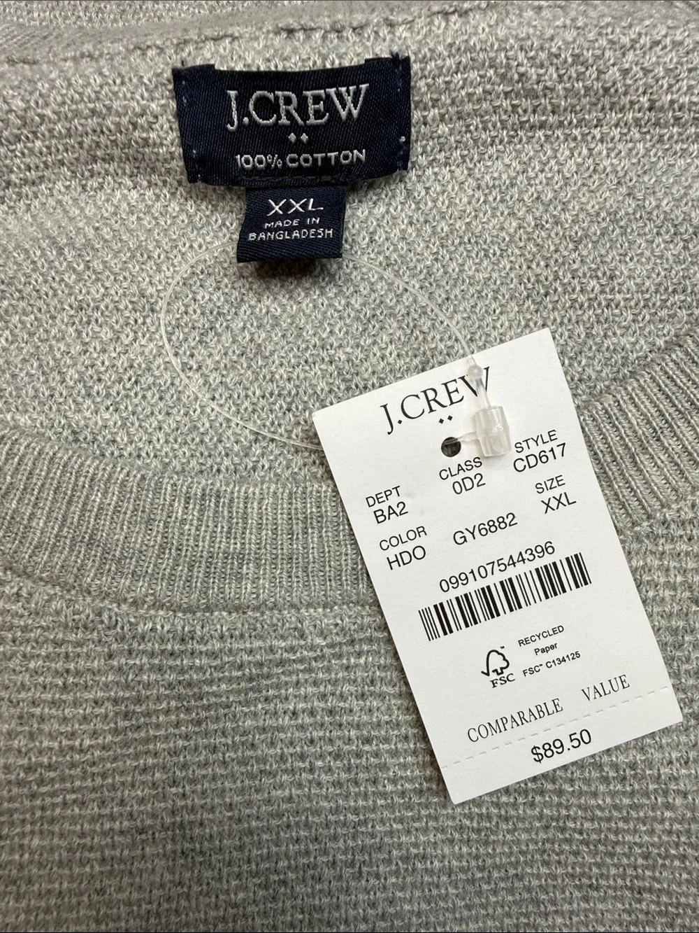 J.Crew Mens Heather Gray Seed Stitch Cotton Crewneck Light Sweater NWT XXL